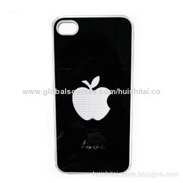 Black PVC Case for iPhone 4/4S Painted with Pearl White and Studded